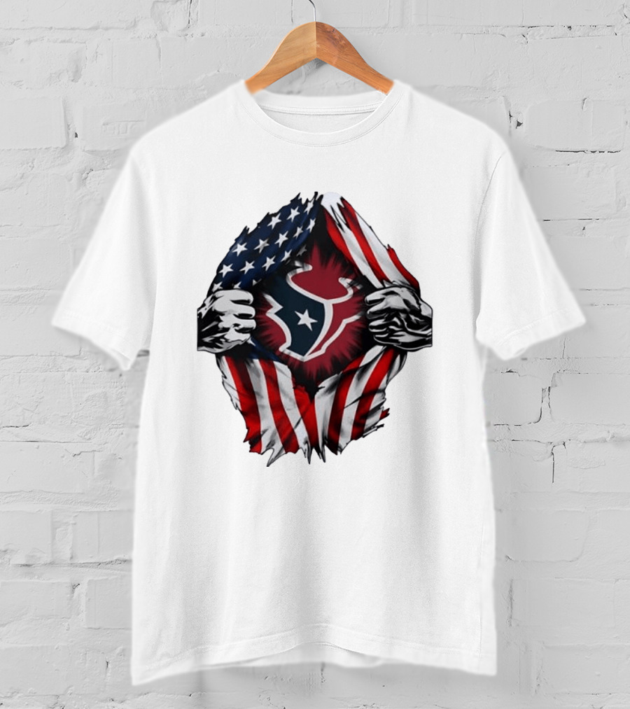 Houston Texans American Flag Ripped Chest NFL Fan T-Shirt