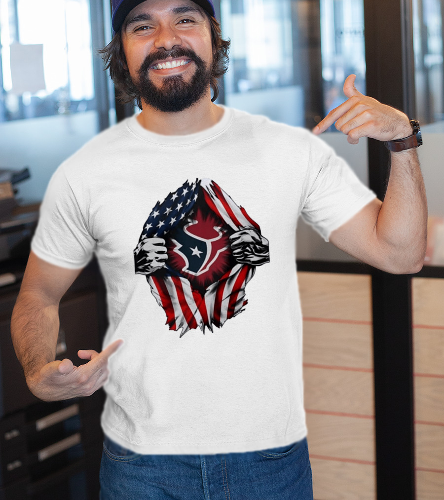 Houston Texans American Flag Ripped Chest NFL Fan T-Shirt