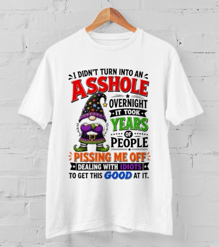 I Didn't Turn Into An Asshole Overnight Years Of People Pissing Me Off Dealing With Idiots Gnome T-Shirt