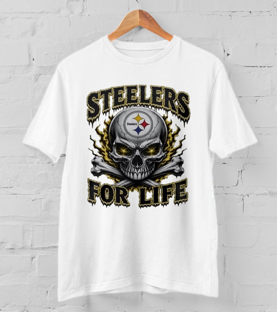 Pittsburgh Steelers Skull For Life Football Fanatic T-Shirt