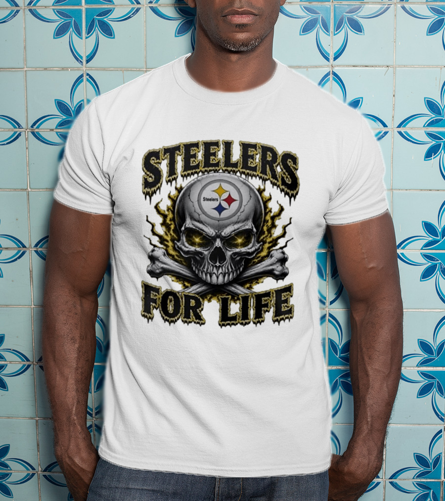 Pittsburgh Steelers Skull For Life Football Fanatic T-Shirt