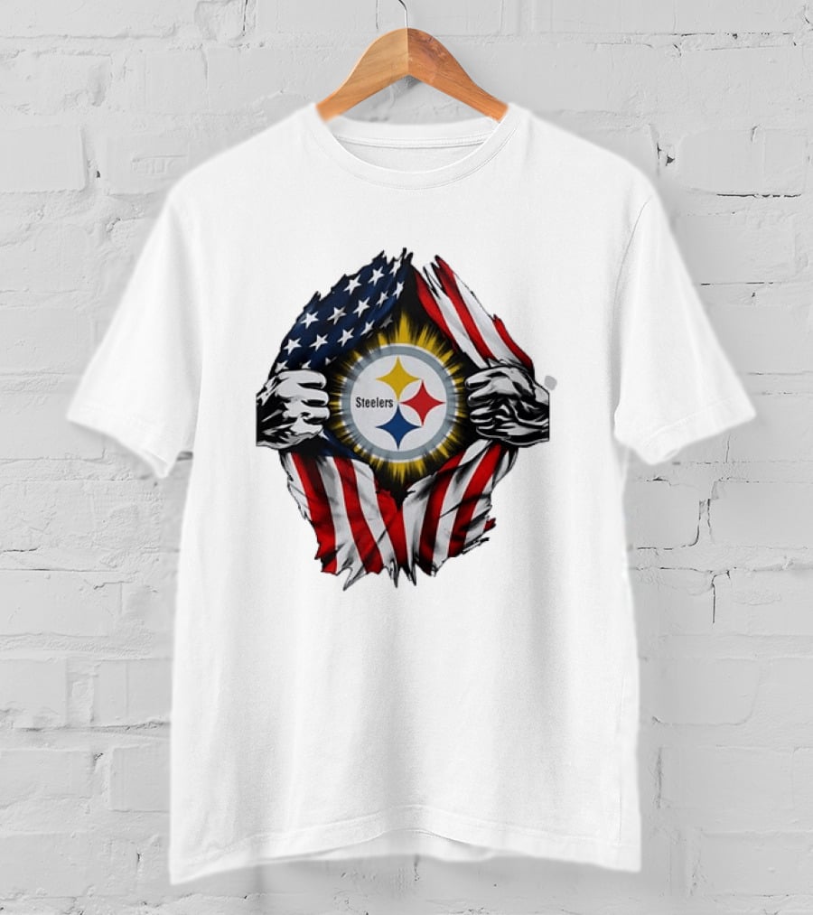 Pittsburgh Steelers American Flag Ripped Chest T-Shirt