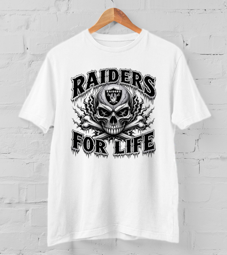 Raiders For Life Skull And Crossbones Melting Drip T-Shirt