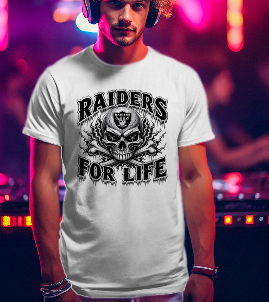 Raiders For Life Skull And Crossbones Melting Drip T-Shirt