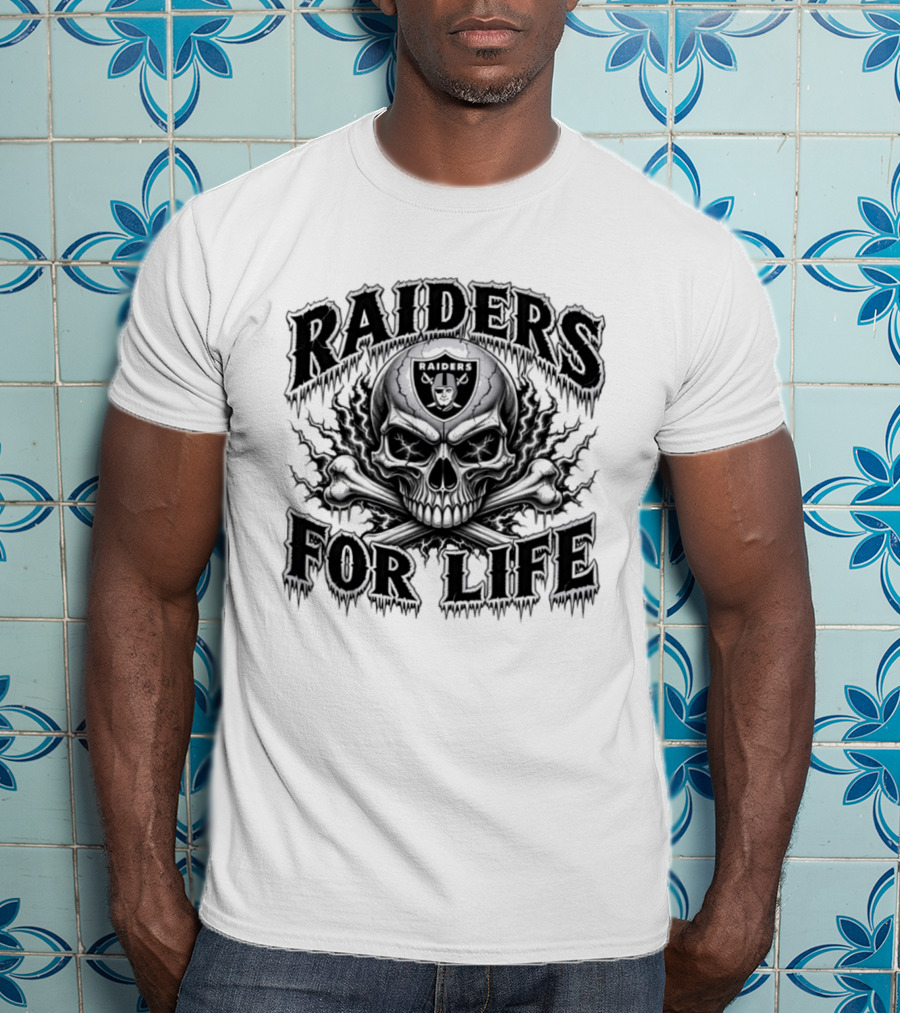 Raiders For Life Skull And Crossbones Melting Drip T-Shirt