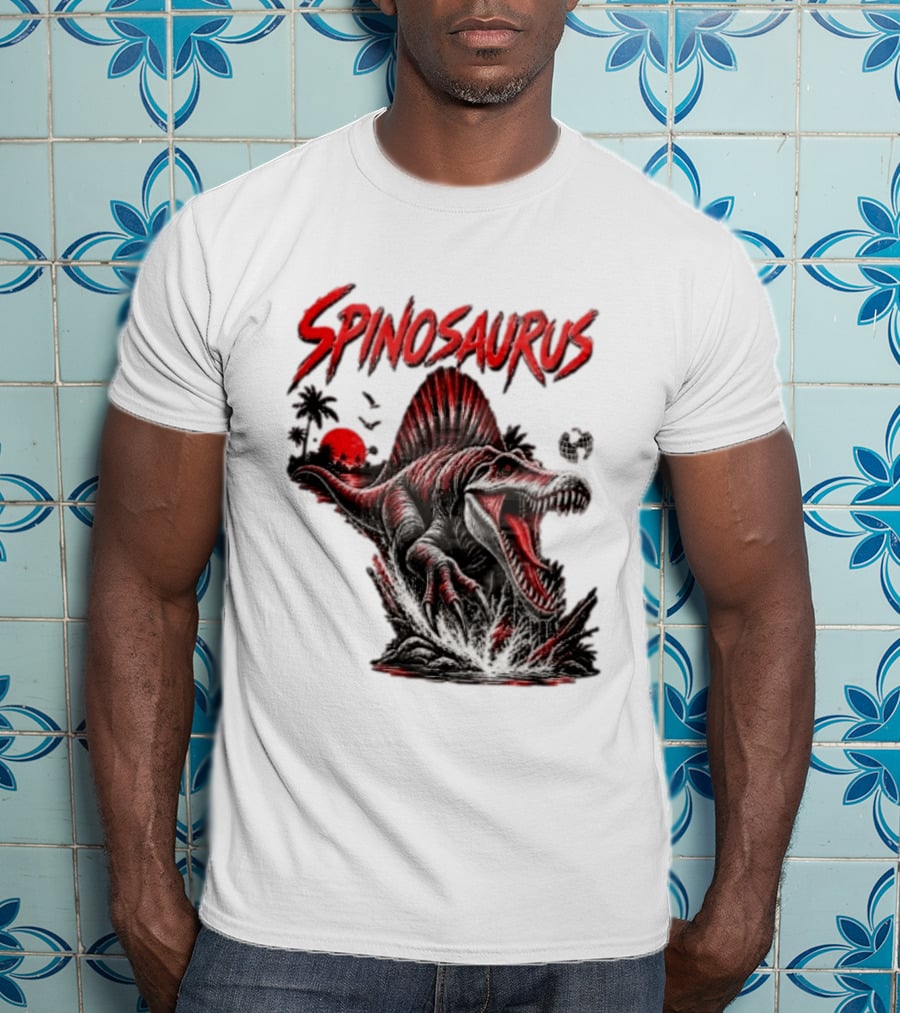 Spinosaurus Late Cretaceous 112 93 Million Years Ago Apex Predator Dinosaur Tropical Scene T-Shirt