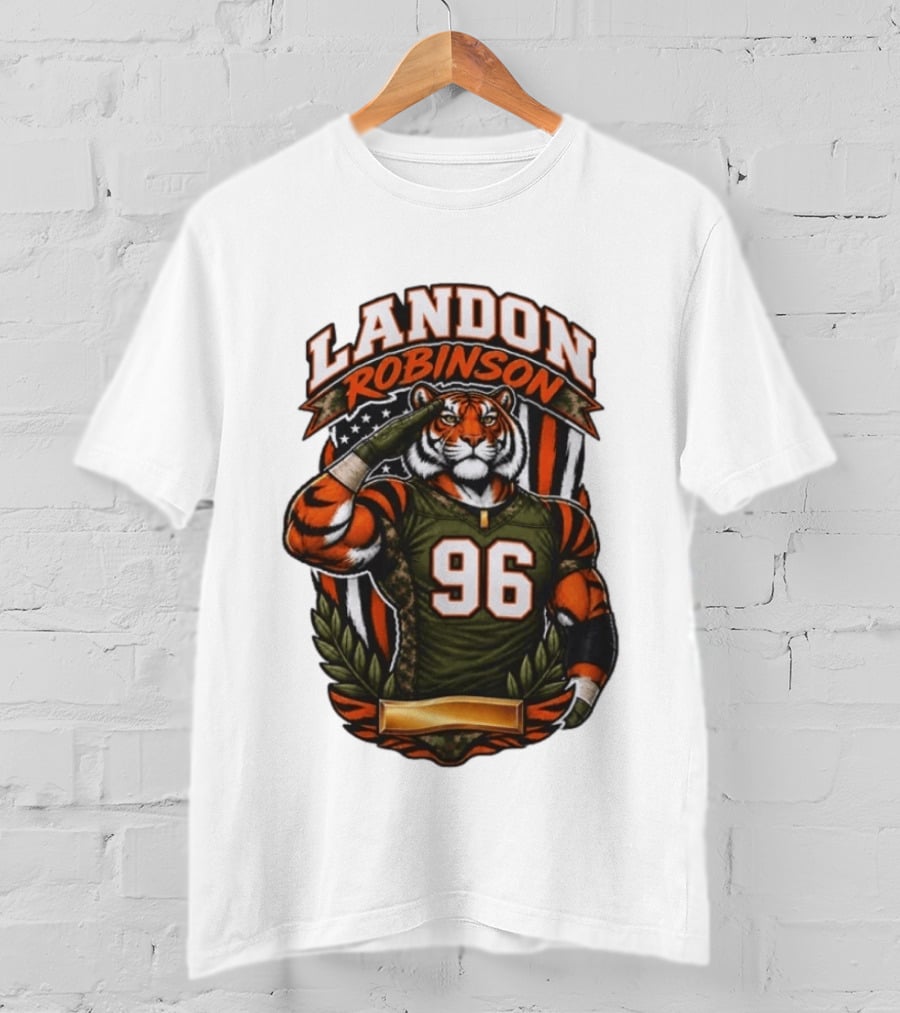 Landon Robinson 96 Tiger American Flag Salute T-Shirt