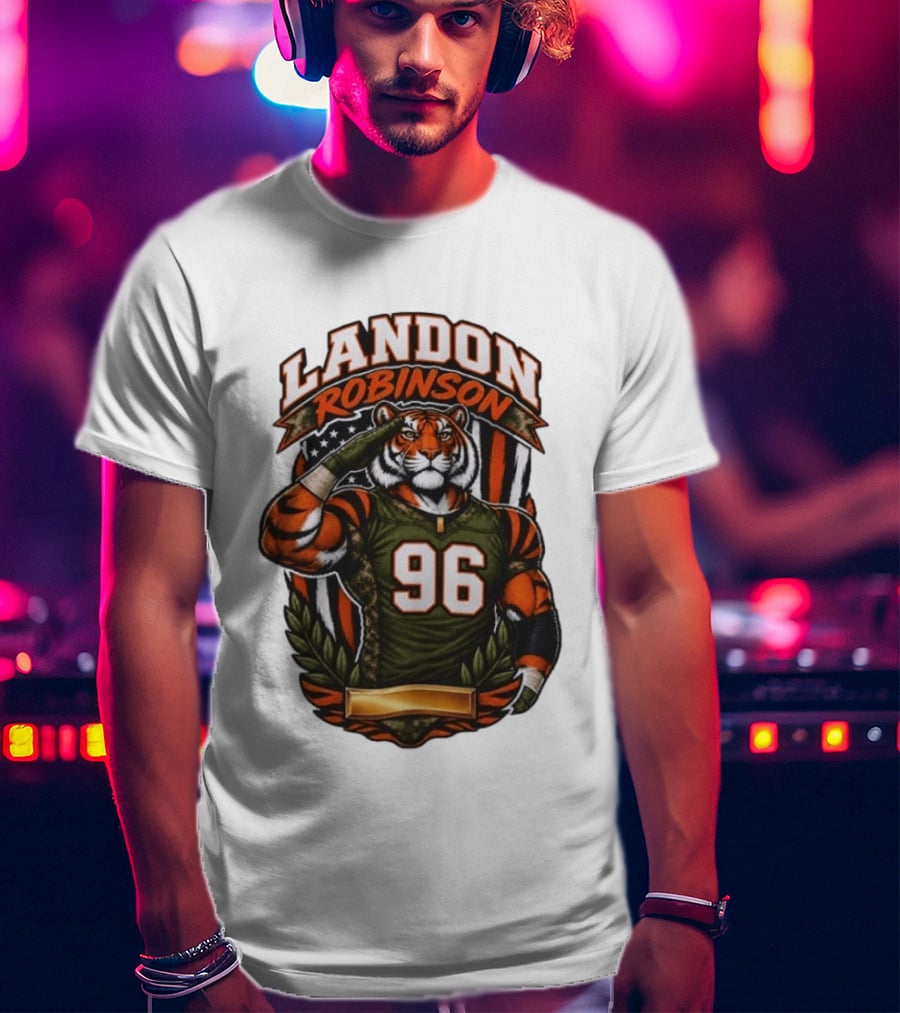 Landon Robinson 96 Tiger American Flag Salute T-Shirt