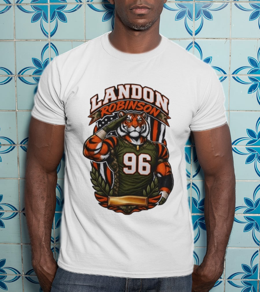 Landon Robinson 96 Tiger American Flag Salute T-Shirt