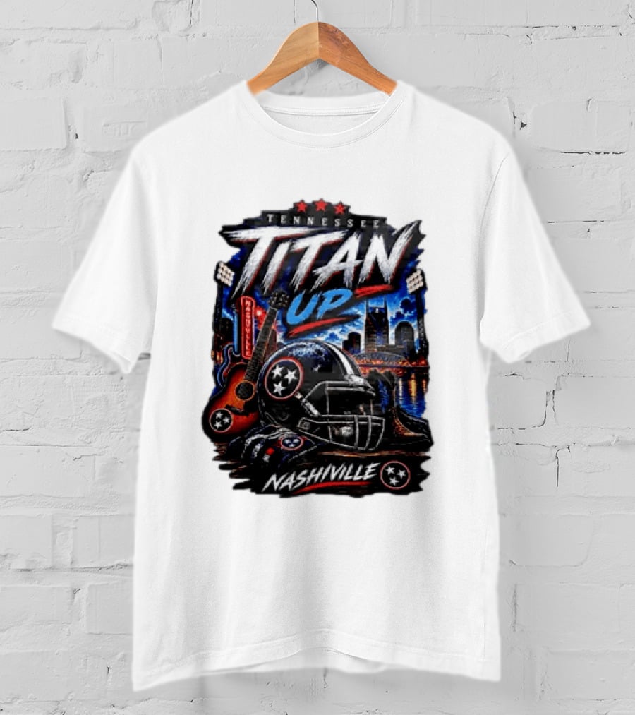 Tennessee Titan Up Football Helmet Guitar Nashville Skyline Titans T-Shirt