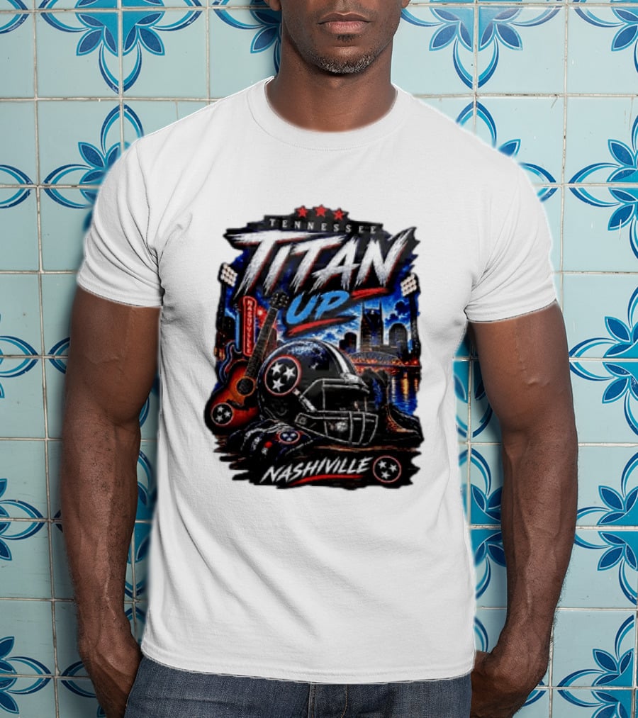 Tennessee Titan Up Football Helmet Guitar Nashville Skyline Titans T-Shirt