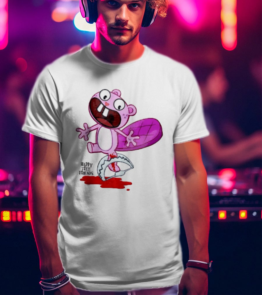Toothy Happy Tree Friends Cartoon Beaver Stuck In Bear Trap T-Shirt