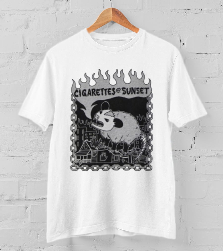 Cigarettes At Sunset OG Possum In Fiery Cityscape With Chains T-Shirt