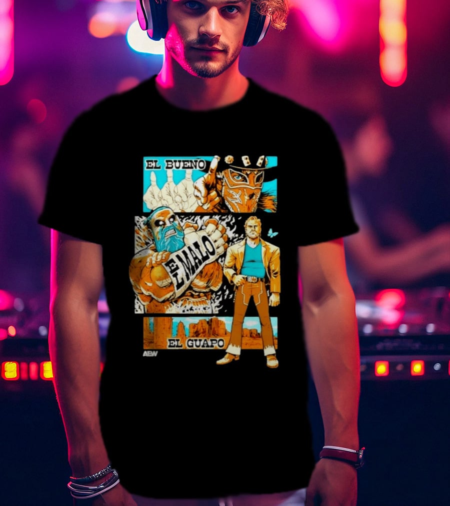 AEW El Bueno El Malo El Guapo Wrestling Comic T-Shirt