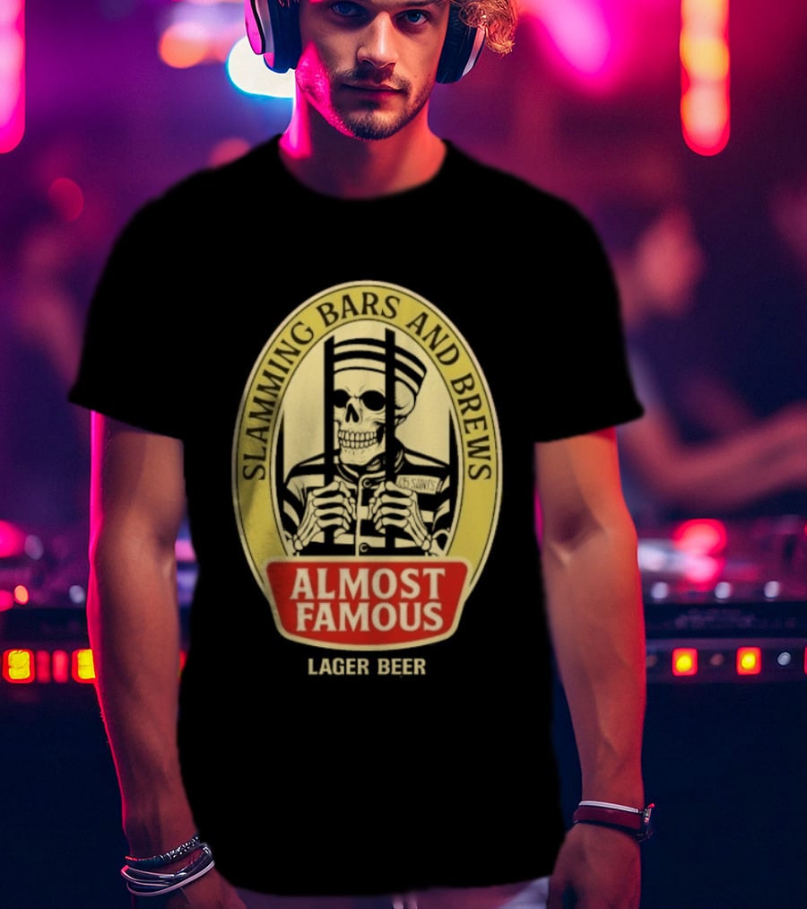Almost Famous Slamming Bars And Brews Lager Beer Skeleton T-Shirt