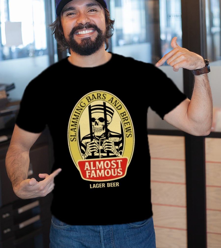 Almost Famous Slamming Bars And Brews Lager Beer Skeleton T-Shirt
