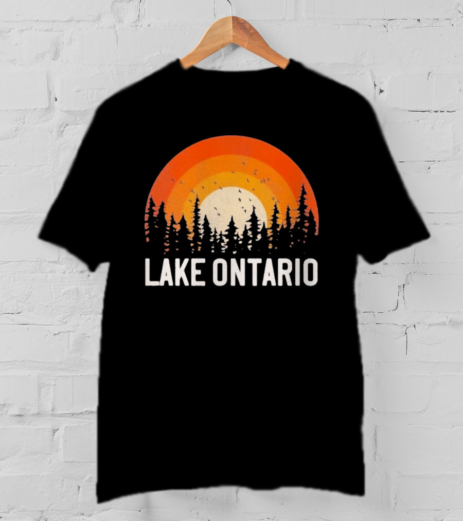 Lake Ontario Sunset Forest Birds Nature Scene With Orange Yellow Gradient T-Shirt