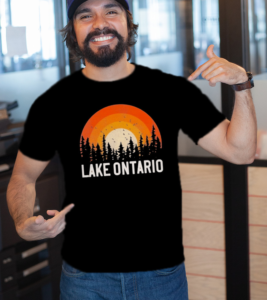 Lake Ontario Sunset Forest Birds Nature Scene With Orange Yellow Gradient T-Shirt