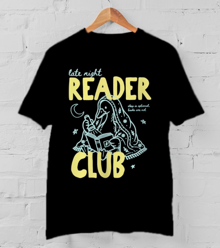 Late Night Reader Club Penguin Reading Moon Stars Sleep Is Optional Books Are Not T-Shirt