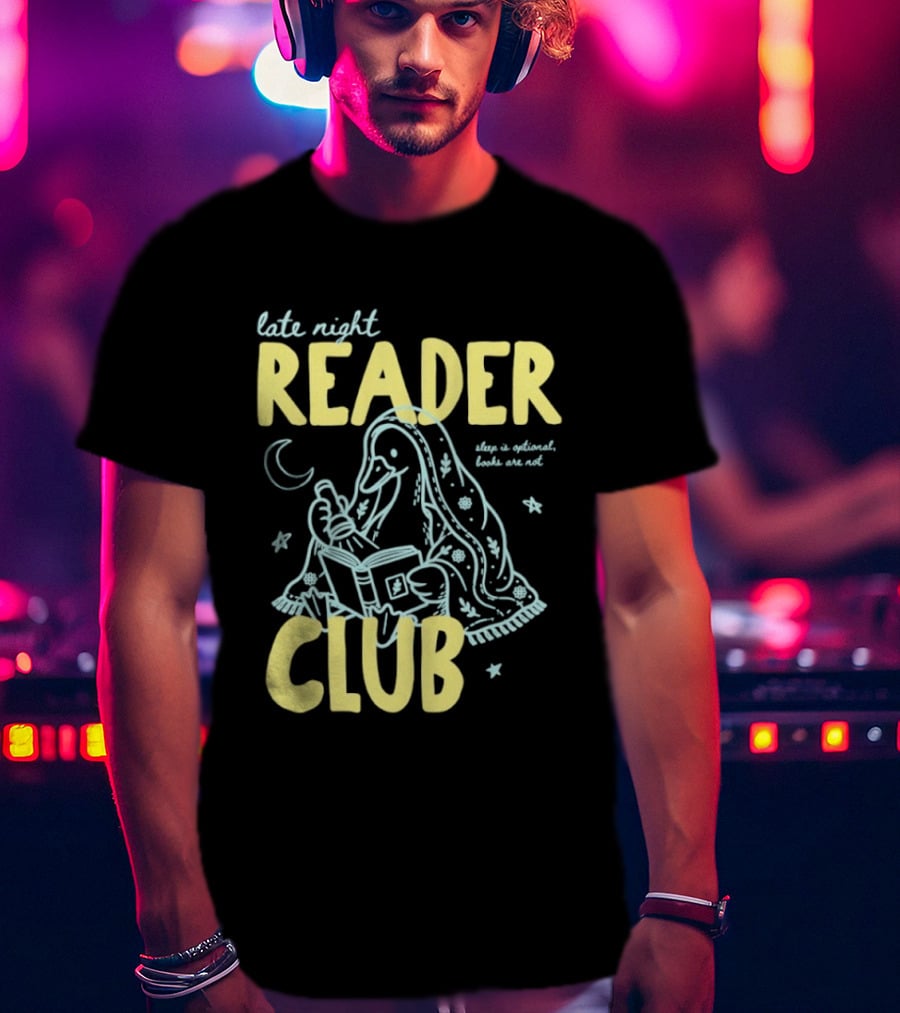Late Night Reader Club Penguin Reading Moon Stars Sleep Is Optional Books Are Not T-Shirt