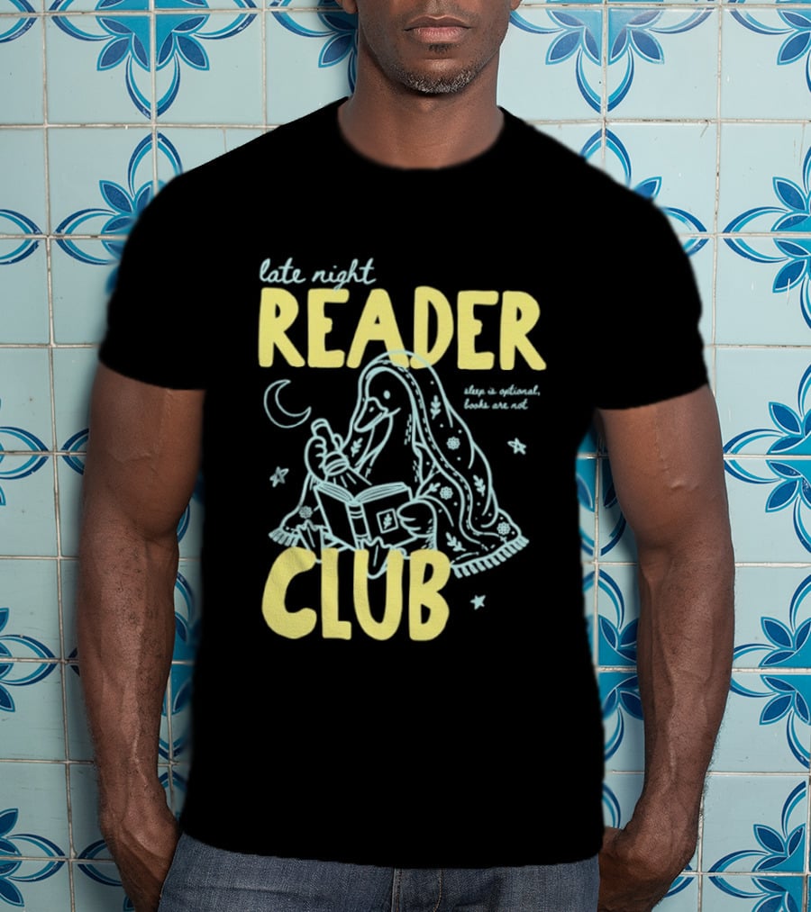 Late Night Reader Club Penguin Reading Moon Stars Sleep Is Optional Books Are Not T-Shirt