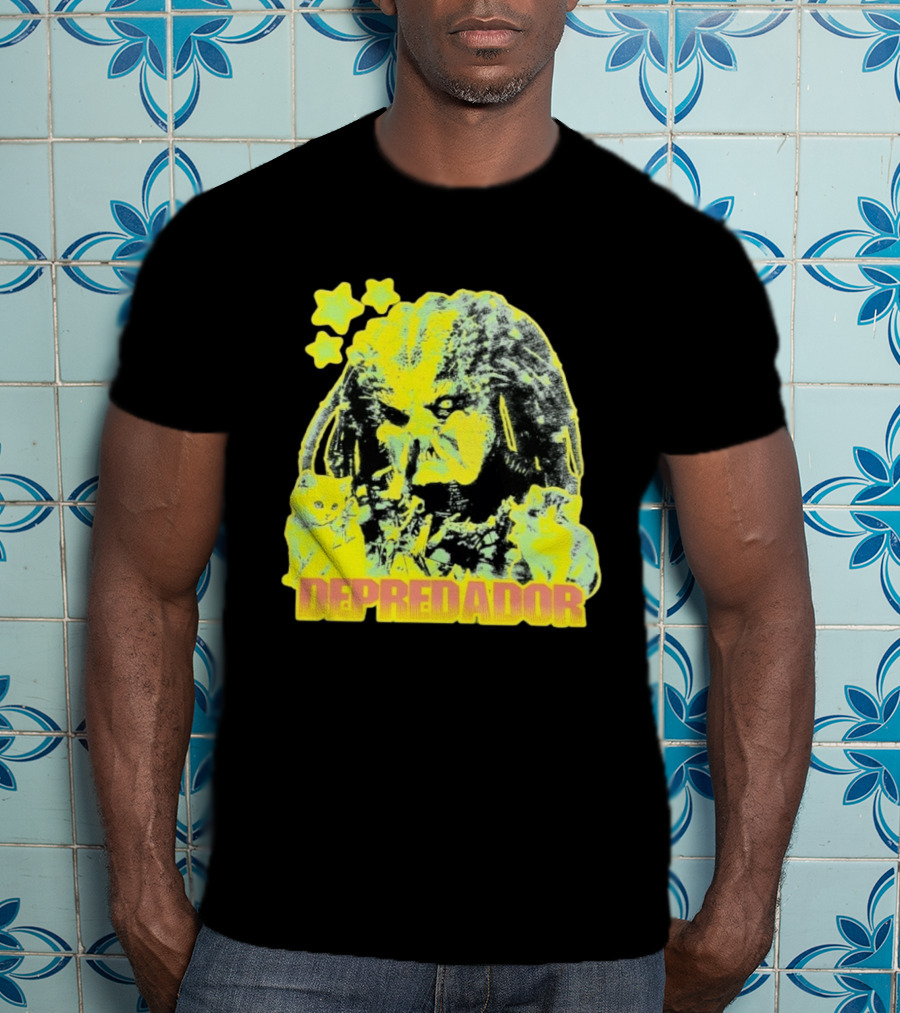 Depredador Predator Sci Fi With Kittens And Stars T-Shirt