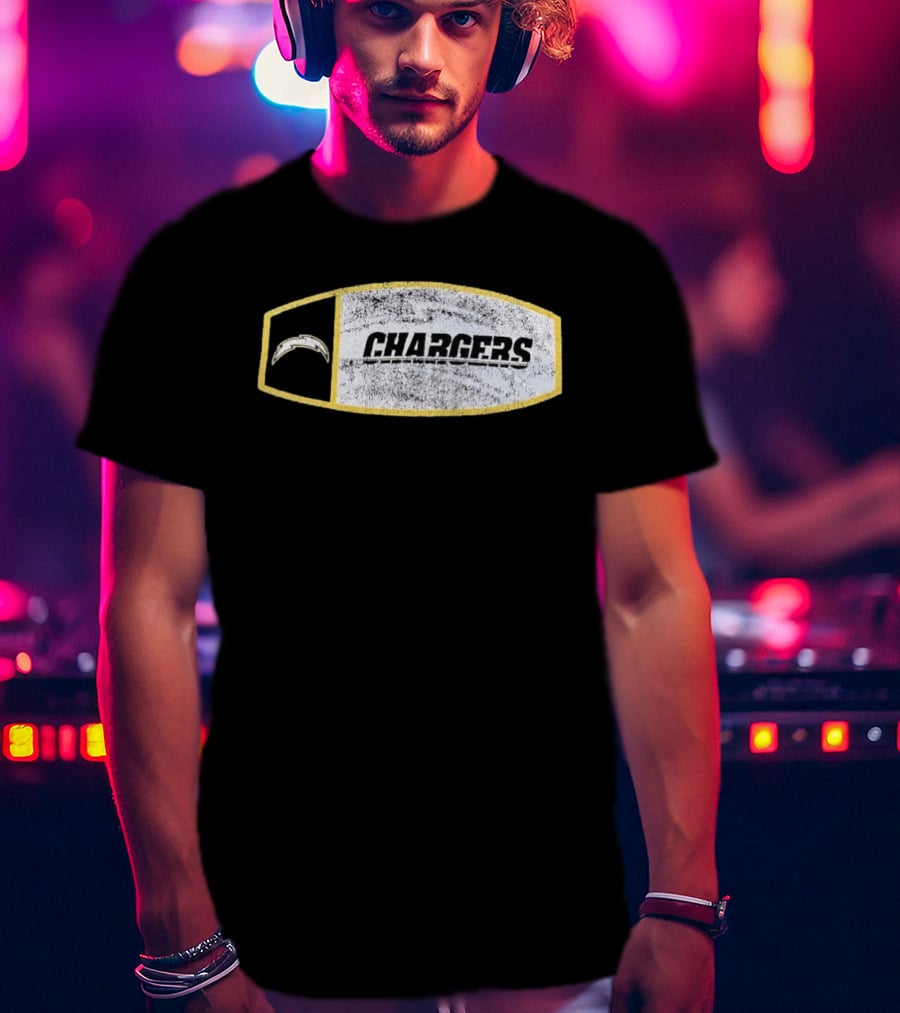 Los Angeles Chargers Distressed Look With Iconic Bolt Border T-Shirt