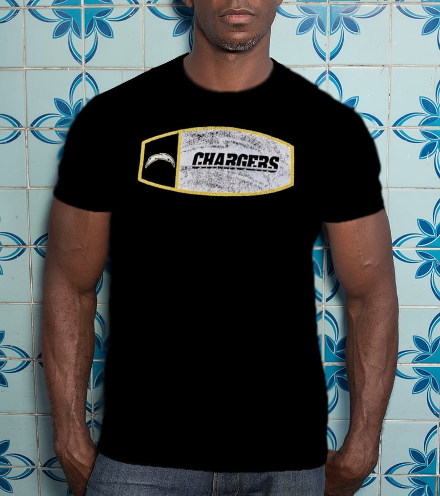 Los Angeles Chargers Distressed Look With Iconic Bolt Border T-Shirt