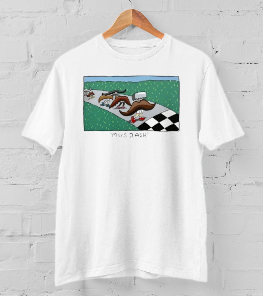 Mus Dash Mustache Race Running Pun Checkered Path Competition T-Shirt
