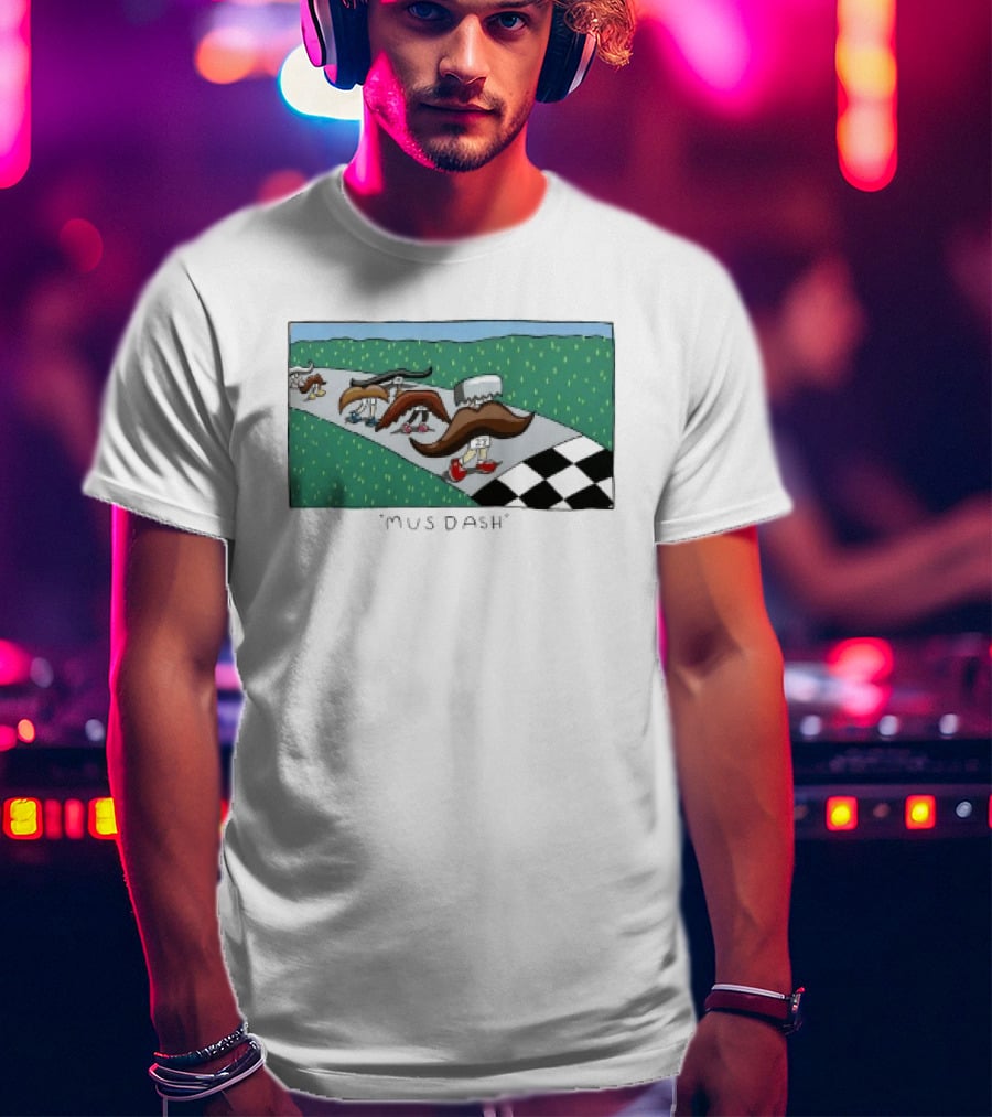 Mus Dash Mustache Race Running Pun Checkered Path Competition T-Shirt