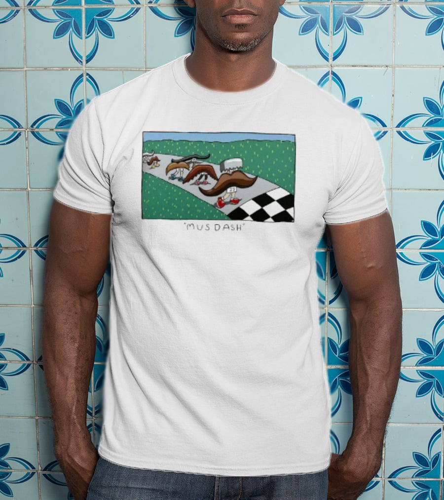 Mus Dash Mustache Race Running Pun Checkered Path Competition T-Shirt