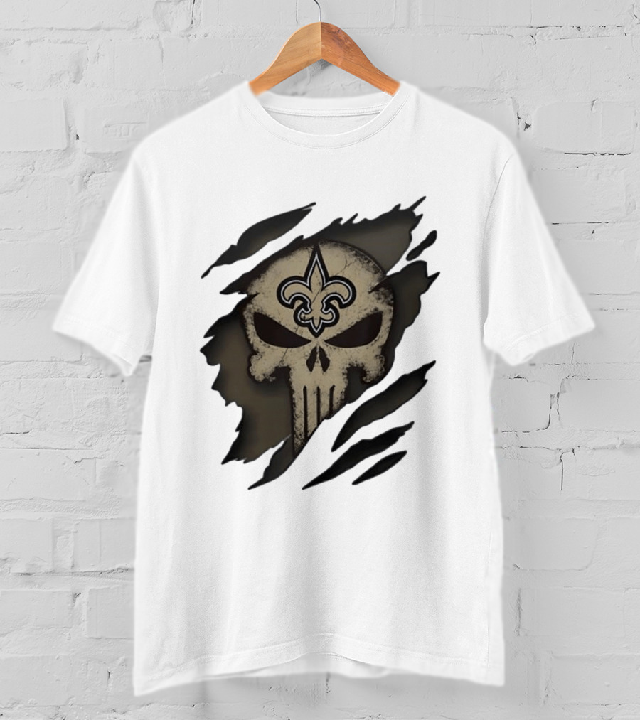 New Orleans Saints Punisher Skull Fleur De Lis Collaboration T-Shirt