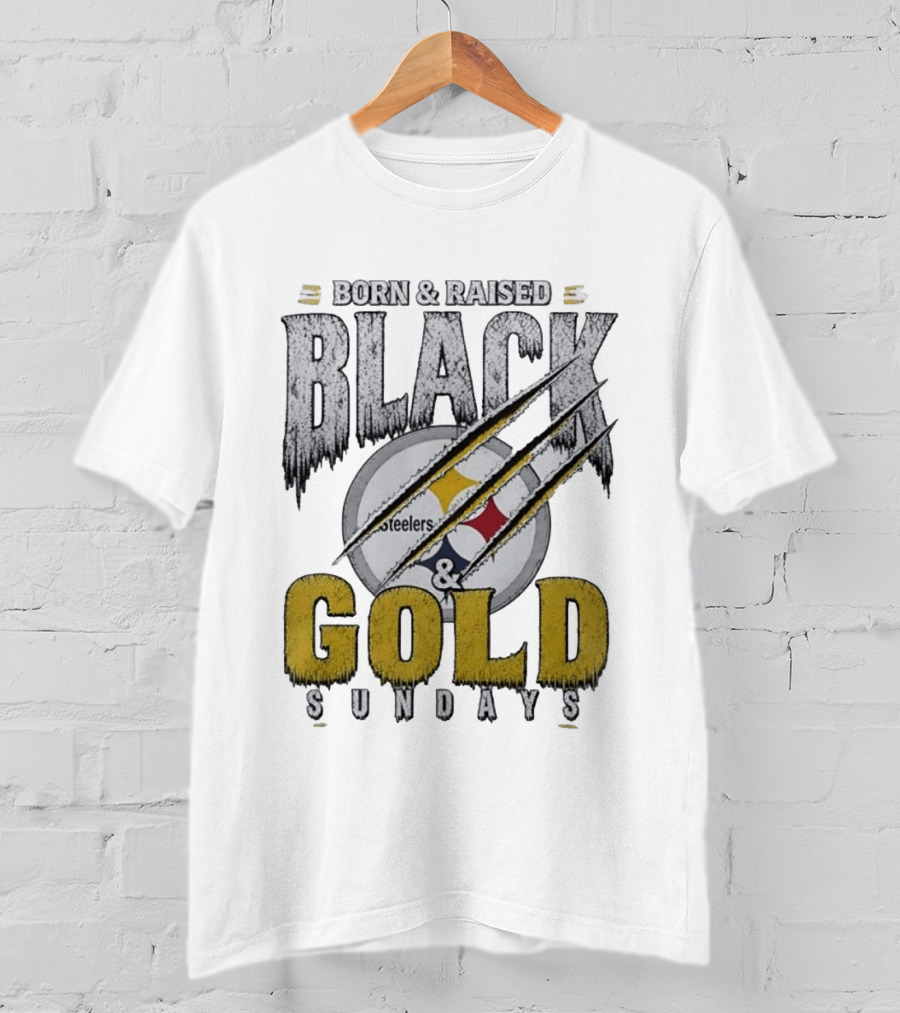 Born And Raised Pittsburgh Steelers Black Gold Sundays T-Shirt
