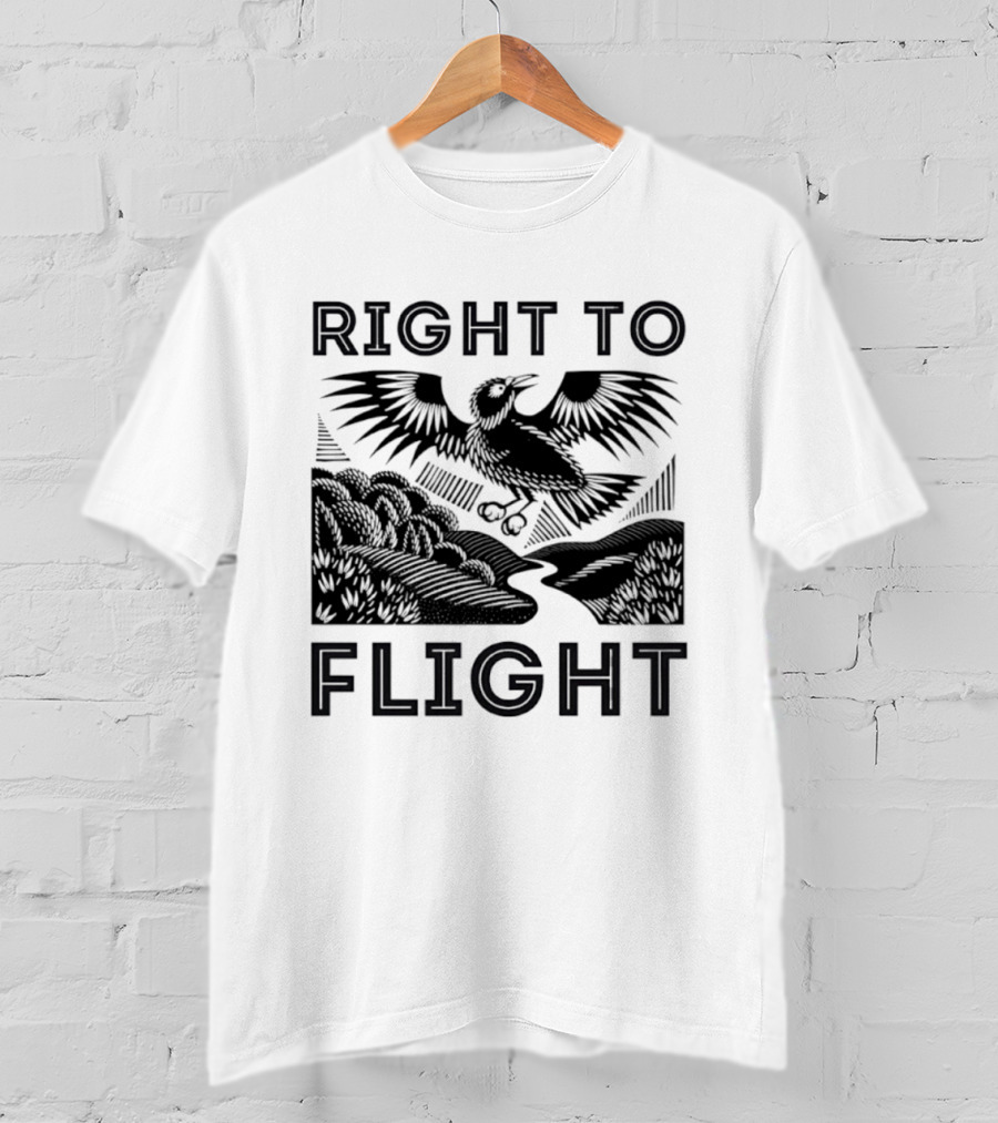 Right To Flight Raven Bird Nature Linocut T-Shirt
