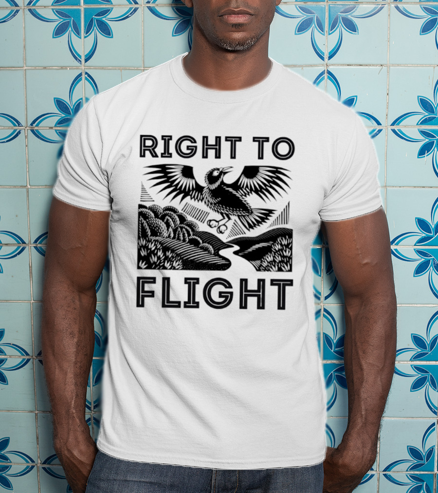 Right To Flight Raven Bird Nature Linocut T-Shirt
