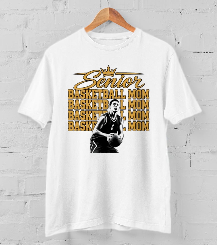 Senior Basketball Mom With Player Silhouette And Crown T-Shirt
