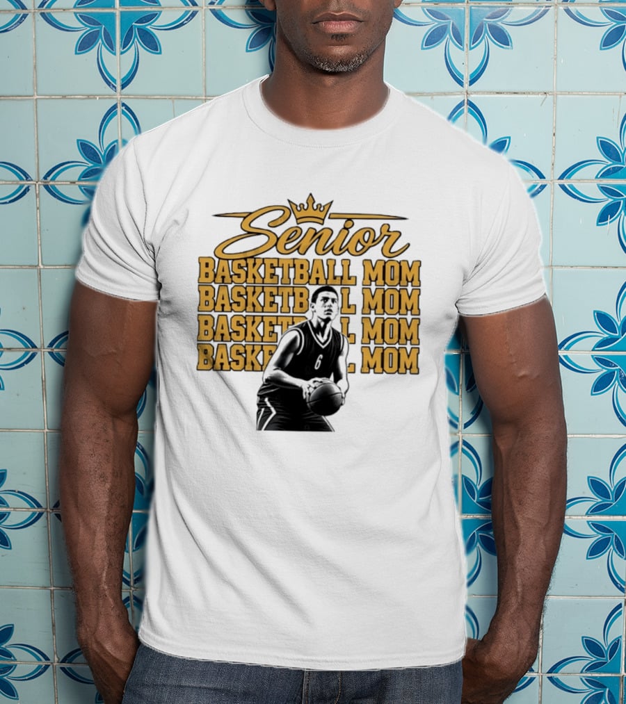 Senior Basketball Mom With Player Silhouette And Crown T-Shirt