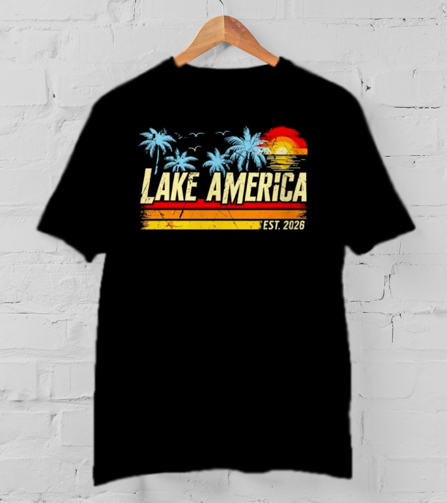 Lake America Sunset Palms Vintage Est 2026 T-Shirt