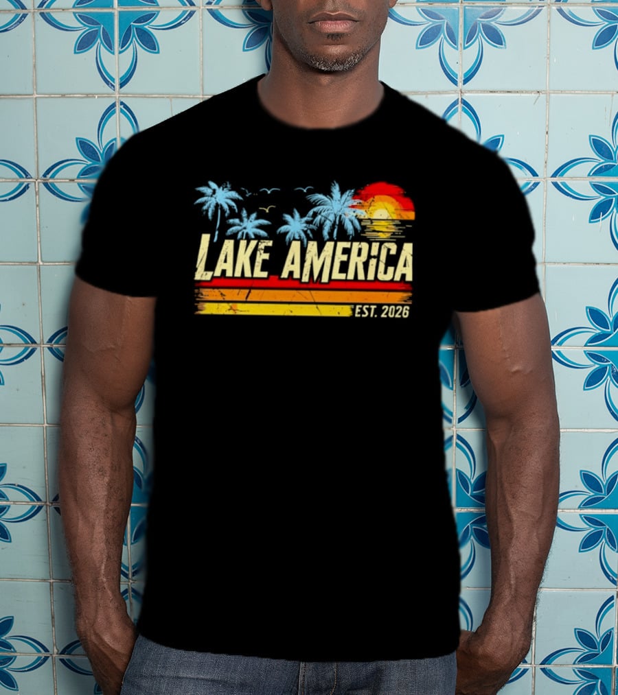 Lake America Sunset Palms Vintage Est 2026 T-Shirt