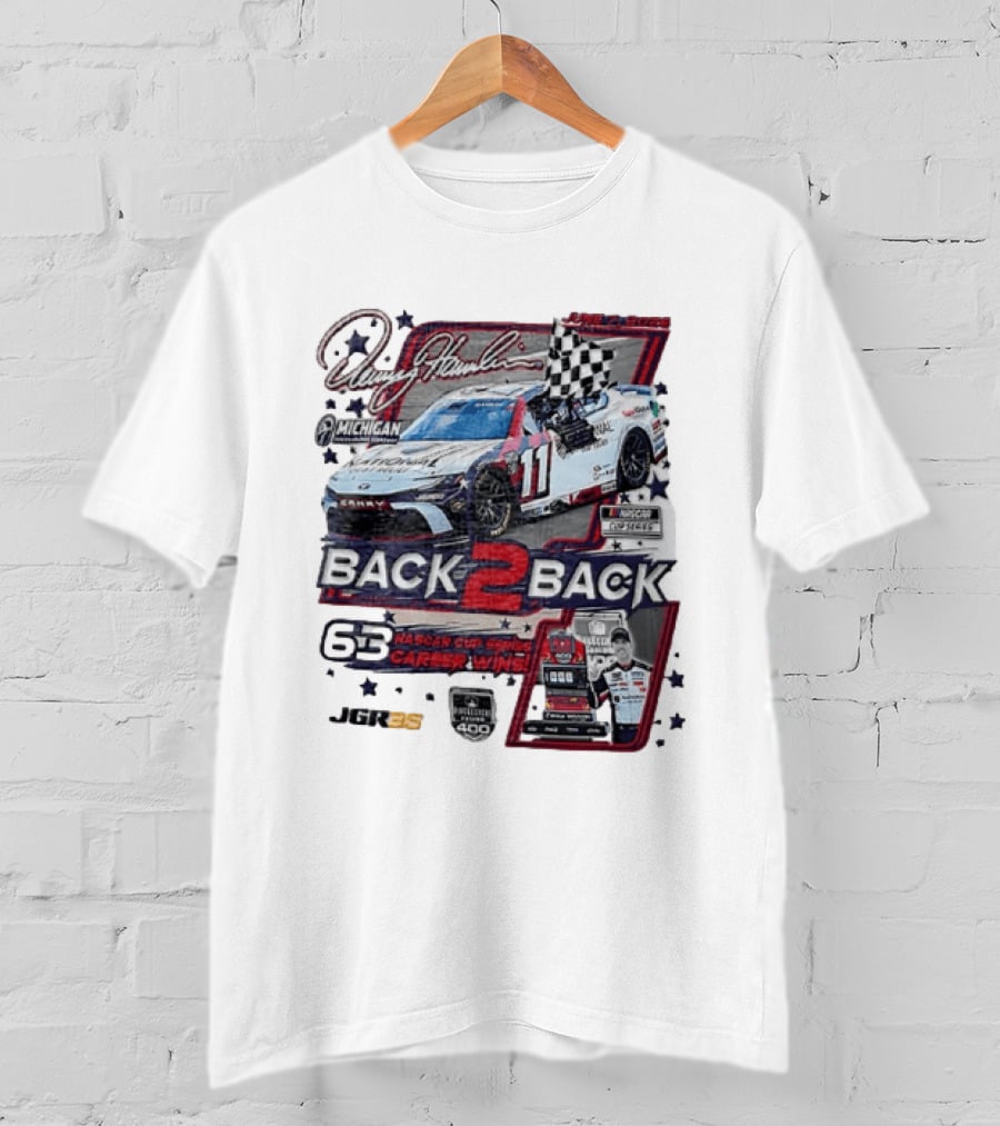 Denny Hamlin 60 NASCAR Cup Series Career Wins Back 2 Back Joe Gibbs Racing Michigan International Speedway NASCAR Cup Series Firekeepers Casino 400 T-Shirt