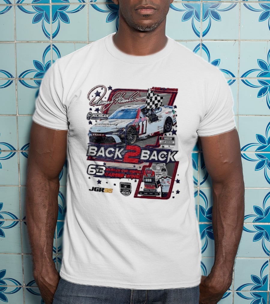Denny Hamlin 60 NASCAR Cup Series Career Wins Back 2 Back Joe Gibbs Racing Michigan International Speedway NASCAR Cup Series Firekeepers Casino 400 T-Shirt