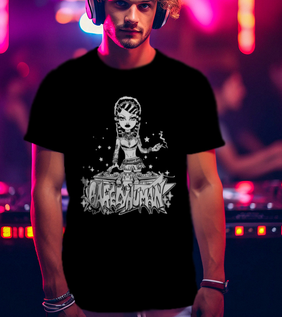 6Arelyhuman Digital Dancer Doll Tattoo Style DJ Aesthetic T-Shirt
