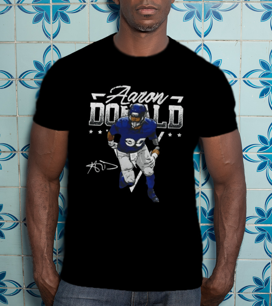 Aaron Donald Halftone Distressed Stars Player Photo T-Shirt