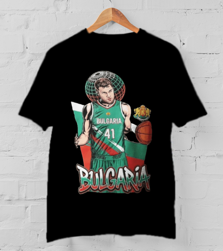 Bulgaria 41 Basketball Player Caricature Holding Ball Globe T-Shirt