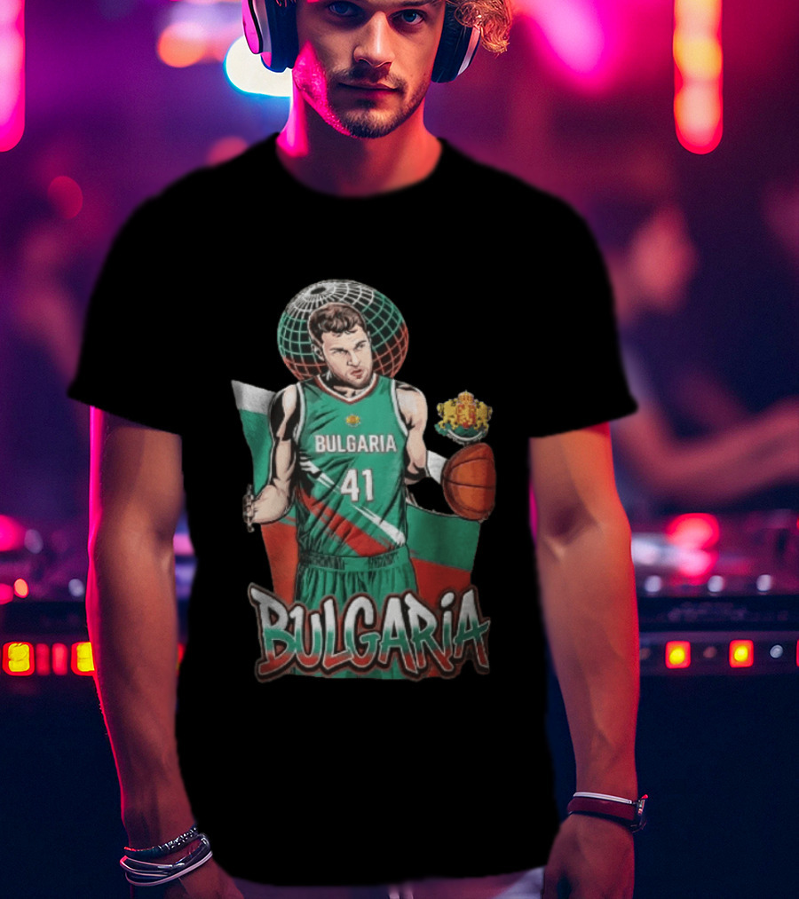 Bulgaria 41 Basketball Player Caricature Holding Ball Globe T-Shirt