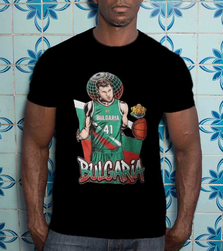 Bulgaria 41 Basketball Player Caricature Holding Ball Globe T-Shirt