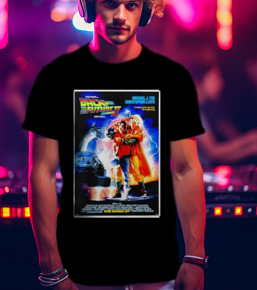 Back To The Future Part II Movie Michael J Fox Christopher Lloyd DeLorean Time Machine November 22 Spielberg T-Shirt