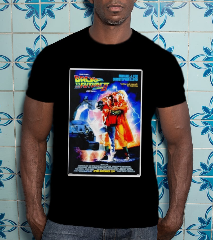 Back To The Future Part II Movie Michael J Fox Christopher Lloyd DeLorean Time Machine November 22 Spielberg T-Shirt