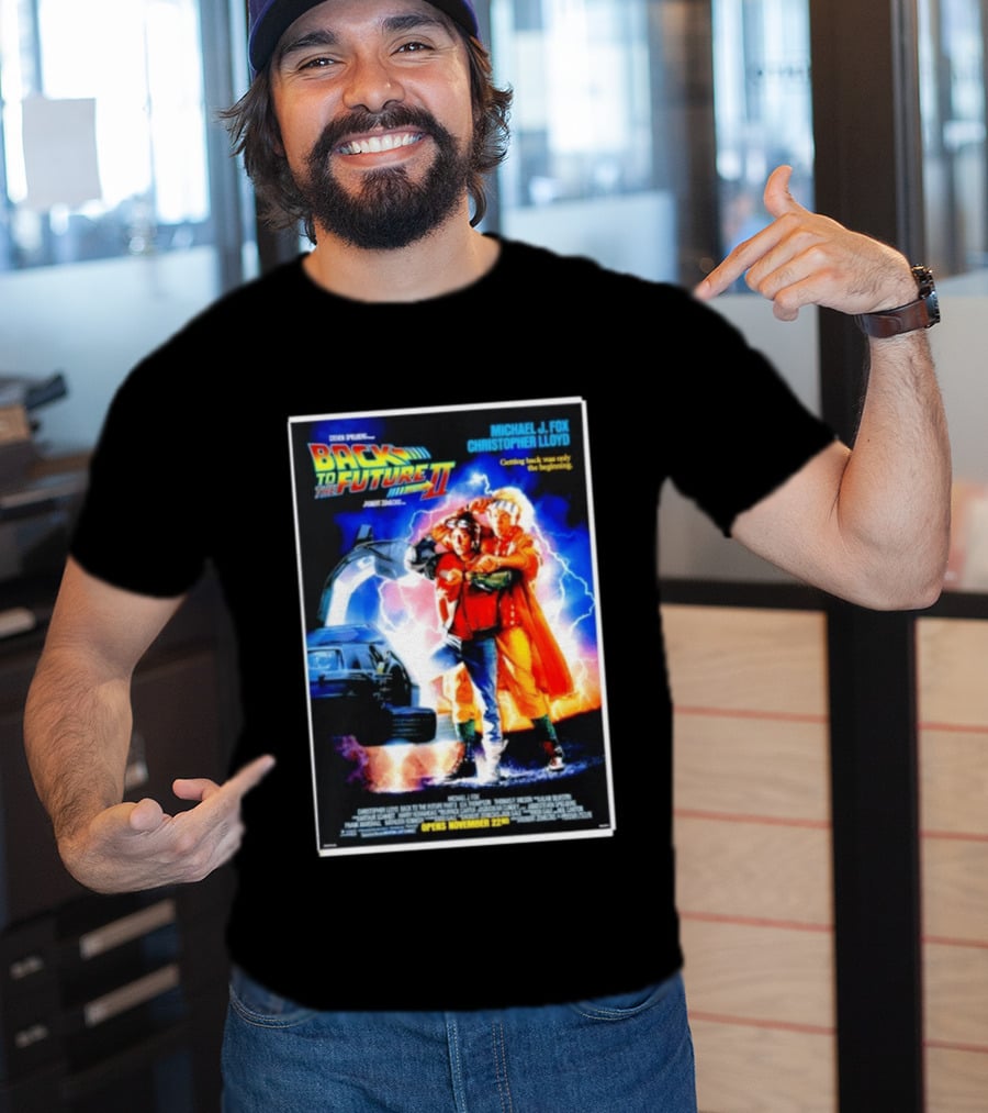 Back To The Future Part II Movie Michael J Fox Christopher Lloyd DeLorean Time Machine November 22 Spielberg T-Shirt