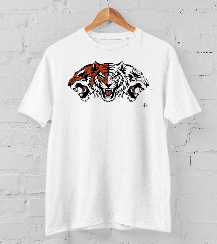 Three Headed Tiger Big Cat Fierce Roaring Trio T-Shirt